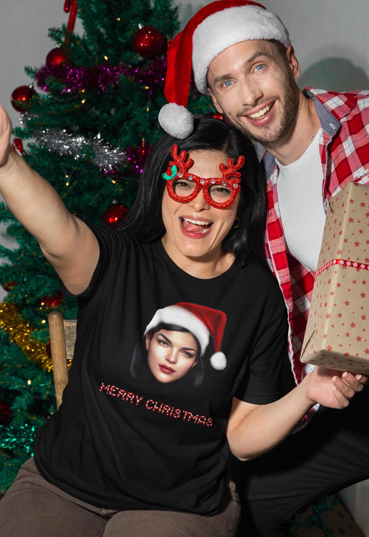 Merry Christmas Shirt | Santa Shirt Selfie | Funny Christmas Tee | Holiday Outfit | Custom Santa Claus Design | Christmas Gift Tee