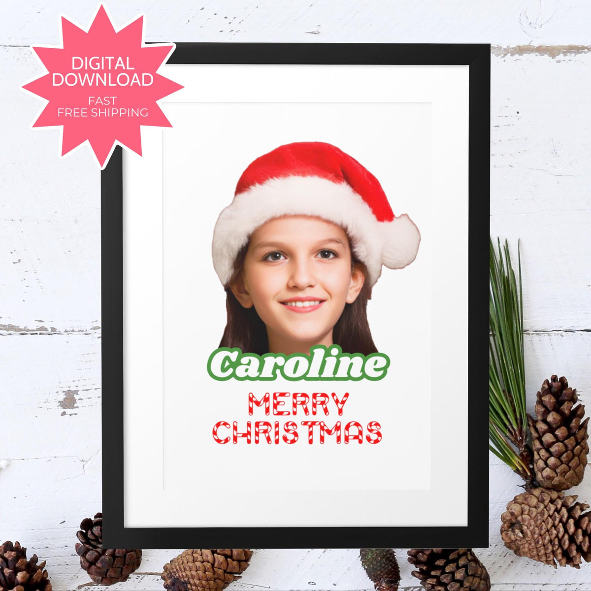 Merry Christmas Digital Art | Santa Hat Photo | Custom Holiday Portrait | Funny Christmas Gift | Personalized Xmas Art | Digital Download
