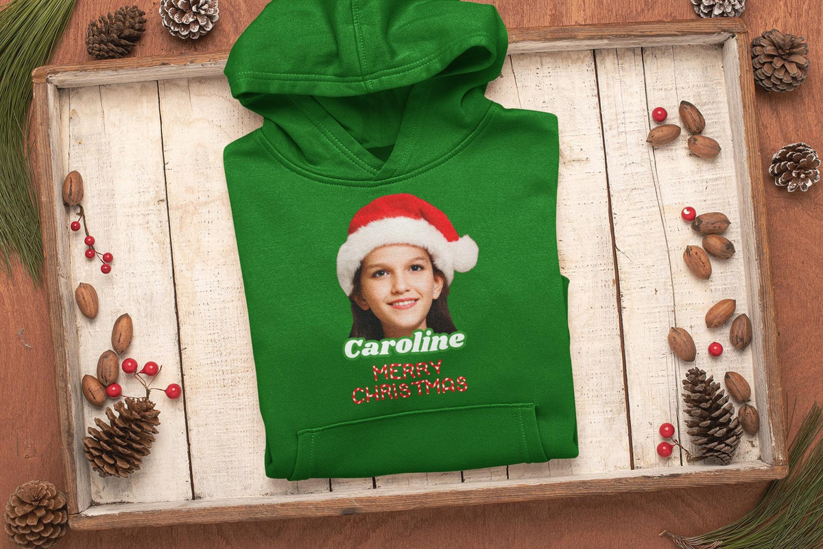 Merry Christmas Youth Hoodie | Santa Selfie Kids Hoodie | Funny Xmas Gift | Holiday Hoodie | Custom Santa Design | Christmas Gift for Kids
