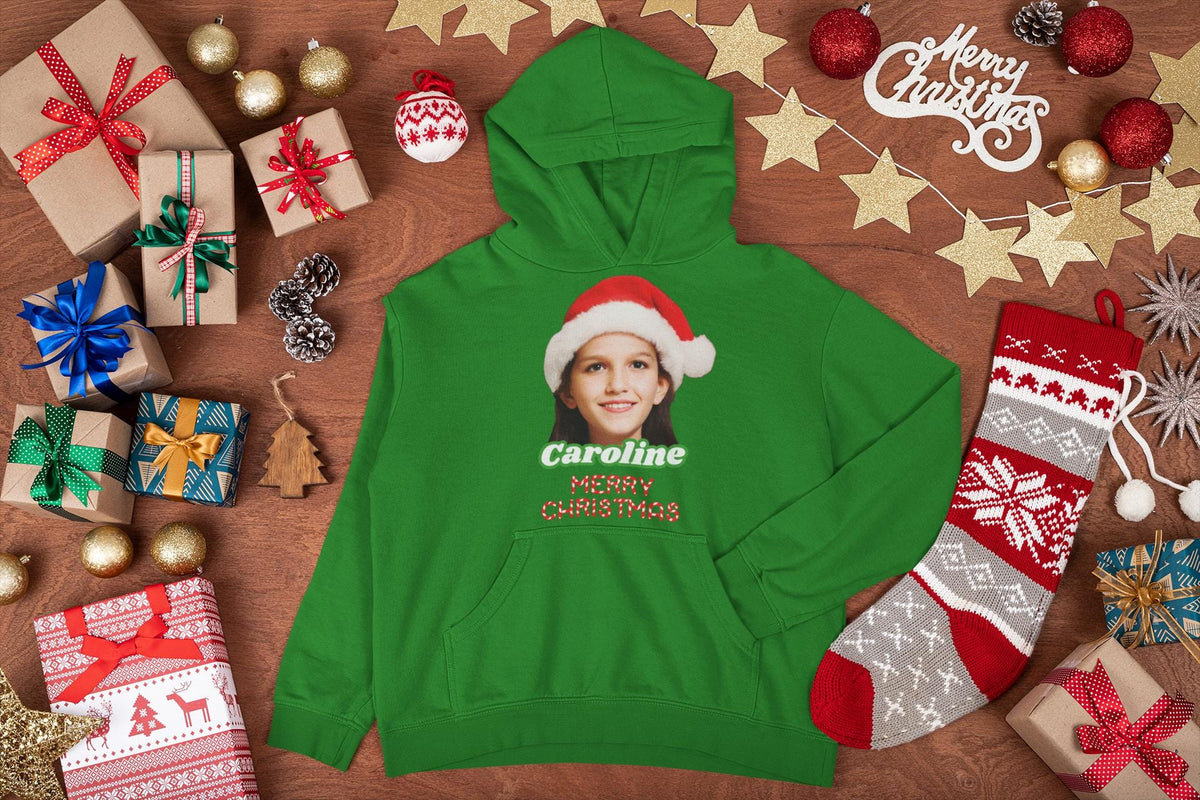 Merry Christmas Youth Hoodie | Santa Selfie Kids Hoodie | Funny Xmas Gift | Holiday Hoodie | Custom Santa Design | Christmas Gift for Kids