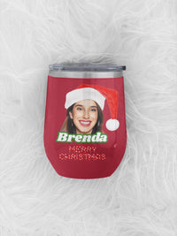 Merry Christmas Wine Tumbler | Santa Selfie Cup | Funny Xmas Gift | Holiday Wine Mug | Custom Santa Design | Christmas Gift for Her
