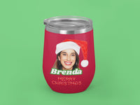 Merry Christmas Wine Tumbler | Santa Selfie Cup | Funny Xmas Gift | Holiday Wine Mug | Custom Santa Design | Christmas Gift for Her