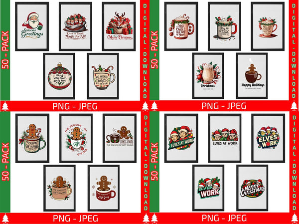 Vintage Christmas Art Bundle | 50 Festive Designs | Digital Download | Holiday Wall Art | Commercial Use | Instant Download | Printable Art