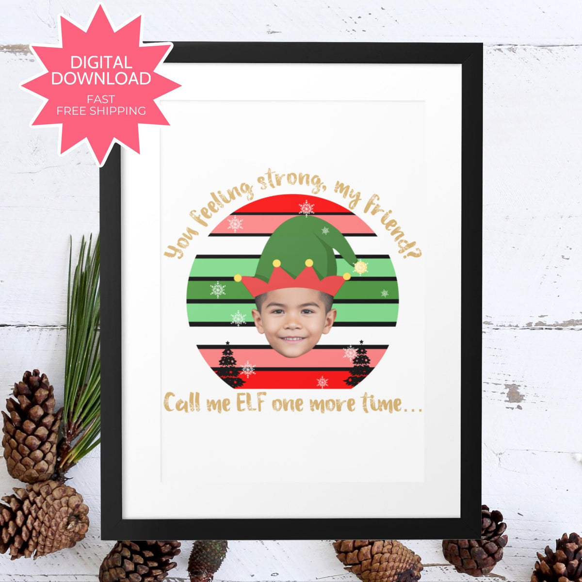 Elf Movie Inspired Digital Art | Custom Elf Portrait | Funny Christmas Gift | Holiday Wall Art | Personalized Printable | Xmas Decor