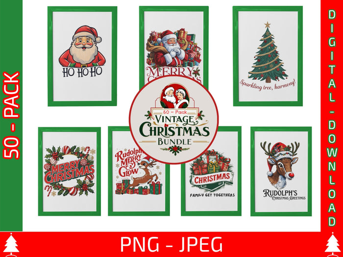 Vintage Christmas Art Bundle | 50 Festive Designs | Digital Download | Holiday Wall Art | Commercial Use | Instant Download | Printable Art